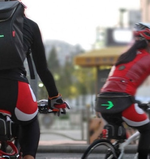 The cyclist’s backpack which has a built-in safety display