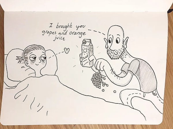 7. Когда кто-то из нас заболевает, то второй приносит виноград и апельсиновый сок.