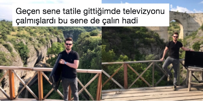 Hırsızlara Kızıp Televizyonuyla Tatile Çıkan Gençten 12 Eğlenceli Paylaşım