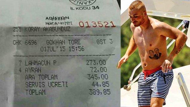 Bu da futbolcu Gökhan Töre'nin 2 yıl önce yediği lahmacunun adisyonu. O da 39 TL'ye lahmacun yemeyi sevenlerden.