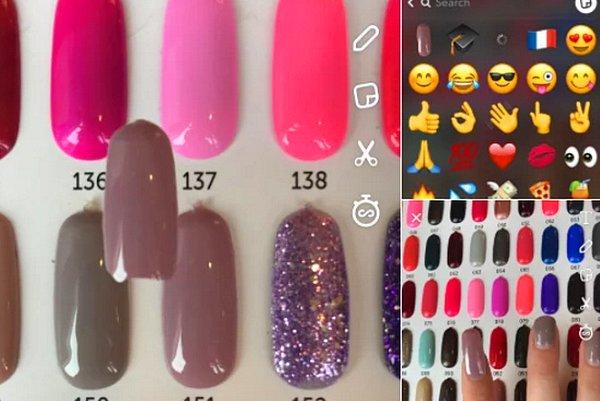 2. Snapchat'in görsel ekleme özelliğini kullanarak, beğendiği rengin elinde nasıl duracağını keşfeden kadın: