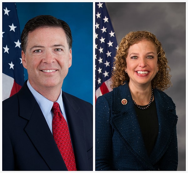 4. Бывший директор ФБР Джеймс Коми состоит в интимной связи с бывшим председателем Национального комитета Демократической партии США Дебби Вассерман-Шульц.