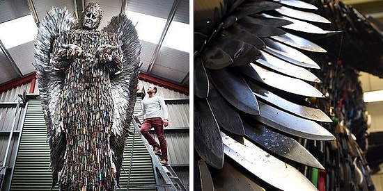 Suça Karşı Farkındalık Yaratmak Amacıyla 100.000 Bıçaktan Yapılmış Dev Melek Heykeli!