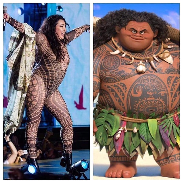 3. Несмотря на положительную реакцию людей на поступок певицы, мем-машину уже было не остановить. Многие пользователи заметили сходство с одним из героев мультфильма "Моана"