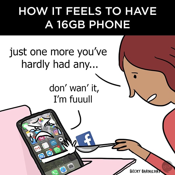 1. В былые времена людям приходилось удалять фотки с телефона, чтобы загрузить новое приложение 😈