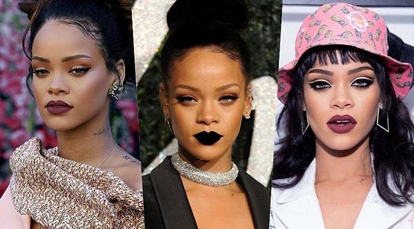 2. Rihanna'nın makyaj ve kıyafet seçimleri hiçbir zaman kimseye benzemiyor. Keskin ve alışılmış sınırlardan vazgeçip her zaman yeniliğin gerekliliğini ortaya koyuyor.