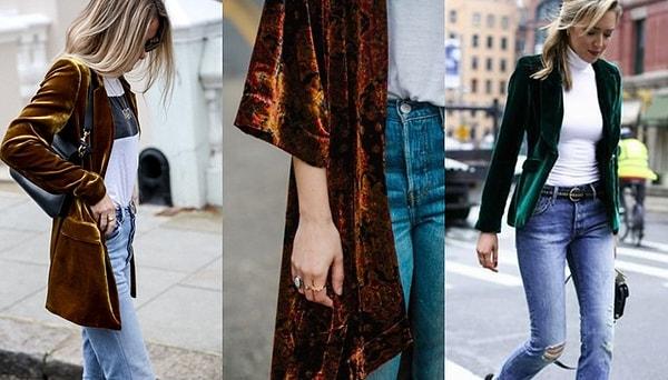 9. Sokak stiliniz için mutlaka kadife bir ceket veya kimono edinmelisiniz. Her tarza inanılmaz uyum sağlıyorlar.