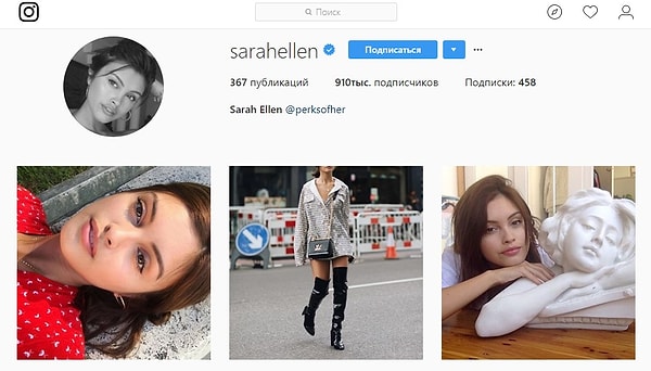 3. В Инстаграме Сары более 900 тысяч подписчиков!