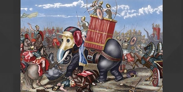 4. Знаменитую атаку слонов на Рим, проведенную карфагенским полководцем Ганнибалом, удалось остановить с помощью звуков трубы.