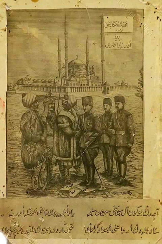 10. Atatürk ve silah arkadaşlarını karşılayanlar: Alparslan, Fatih, Sevr'i ezen Atatürk'ü kucaklayan Mimar Sinan.