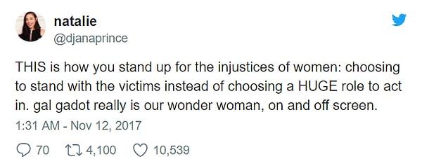 Gadot'un ve Warner Brothers'ın temsilcileri henüz bir açıklama yapmadı ancak sosyal medya Gadot'u alkışlıyor.