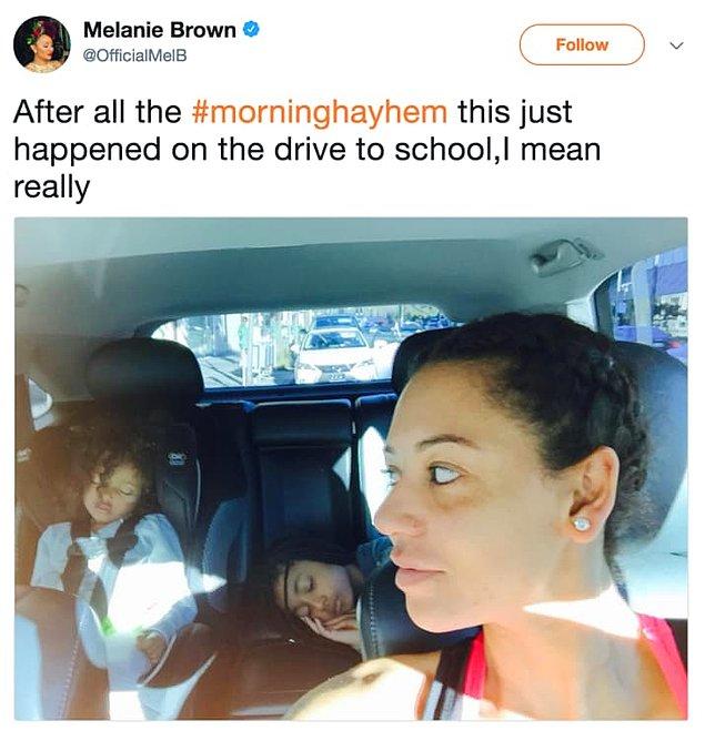7. Mel B'nin çocukları okula giderken arabada uyuyakaldığında: