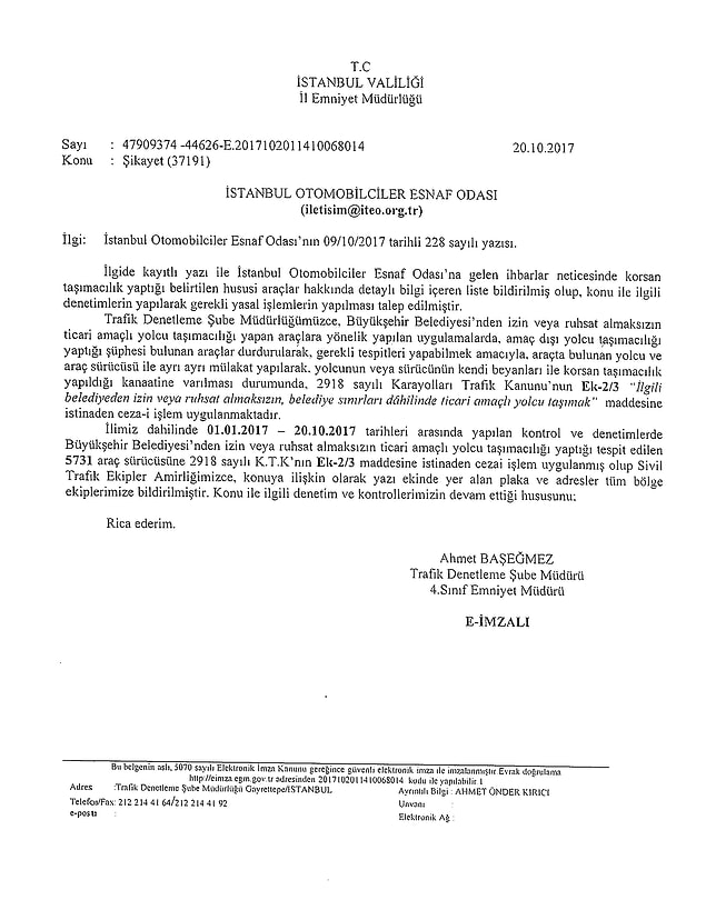 Trafik Denetleme Şube Müdürü Başeğmez 'yapılan ihbarların' değerlendirildiğine dair açıklama yayımladı 📌