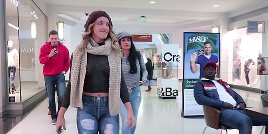 Такой была реакция людей, увидевших в торговом центре девушку с бодиартом вместо одежды!