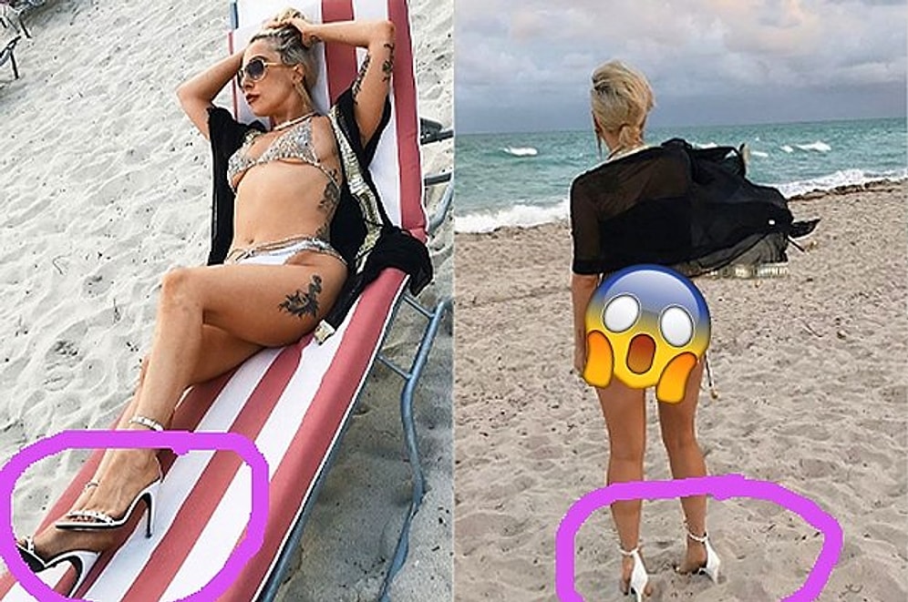 Кто где, а Леди Гага расхаживает по пляжу на каблуках