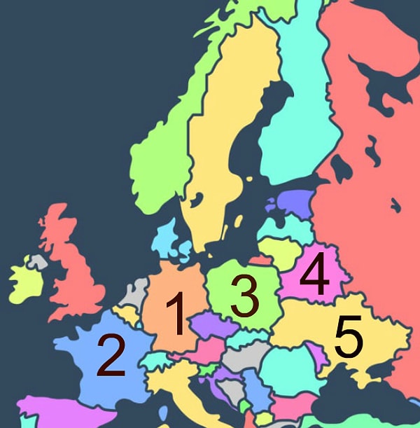1. Под какой цифрой обозначена Германия?