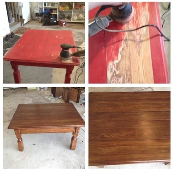 Подрежьте ножки у старого стола и нанесите яркую краску - чем не столик для распития кофе на балконе?