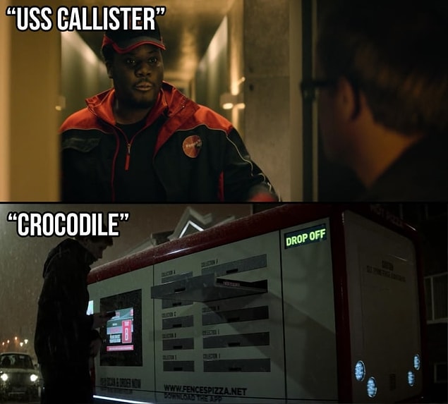 13. "Fences" isimli pizza şirketi hem "USS Callister" hem de "Crocodile" bölümünde kullanılmış.