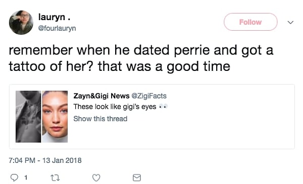 Но фанатов такой поступок не очень вдохновил. Потому как Зейн и раньше делал подобного рода тату, посвящая их своим (теперь уже бывшим) девушкам.