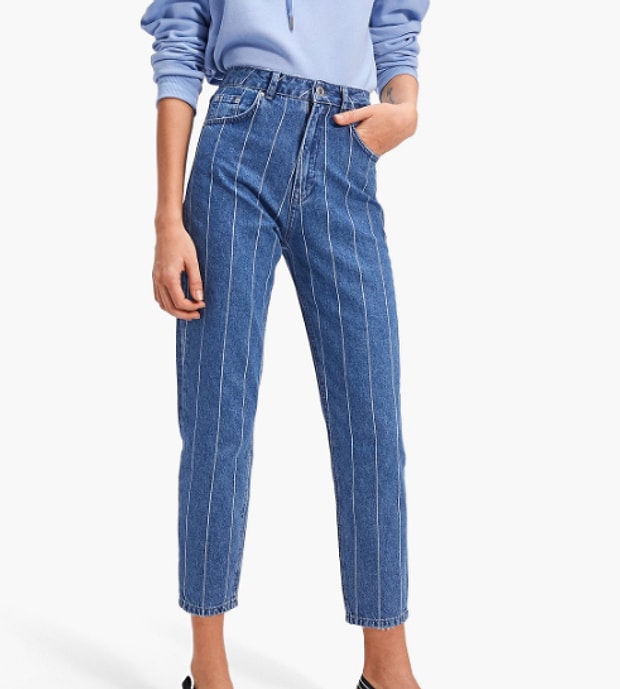 Çizgili mom fit jean