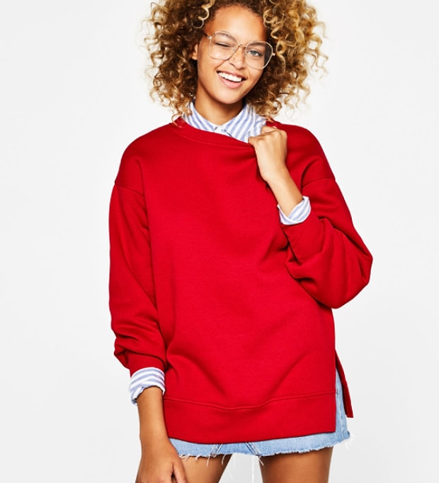 Yanları yırtmaçlı sweatshirt