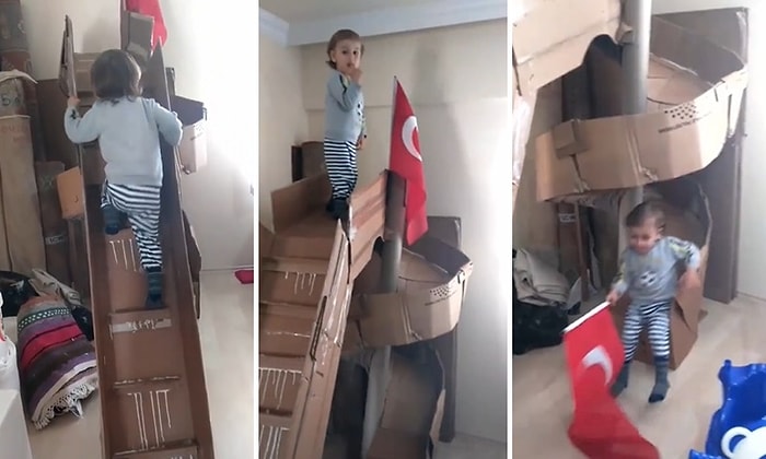 Çocuğuna Kartondan Kaydırak Yapan Mükemmel Baba