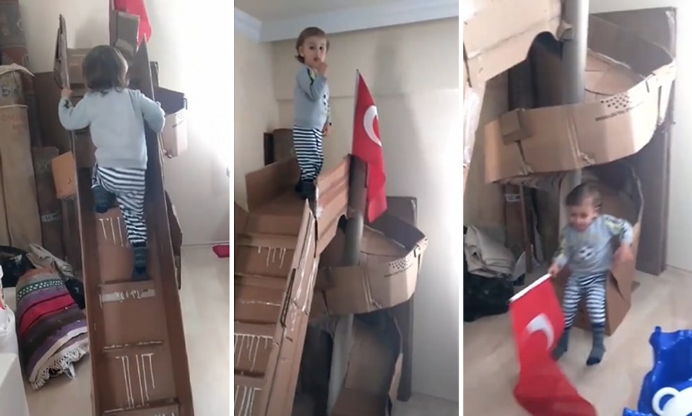 Çocuğuna Kartondan Kaydırak Yapan Mükemmel Baba