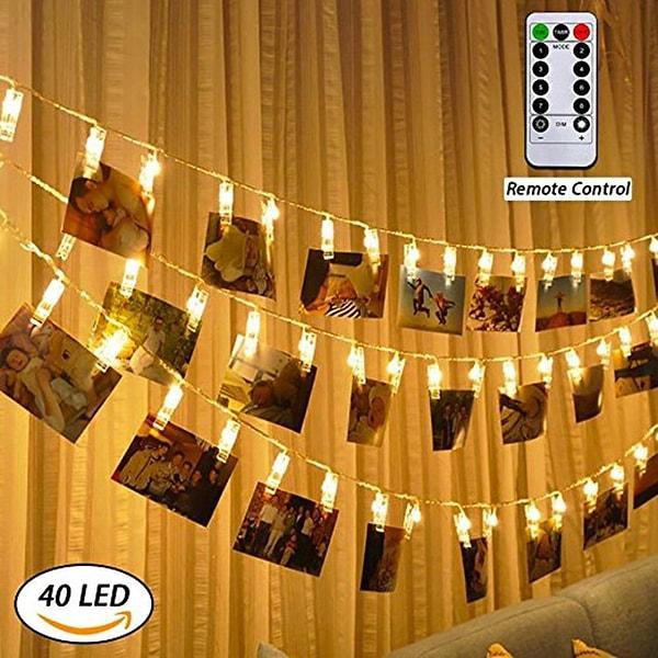 6. Fotoğraflarınızı evin her yerine assın diye led ışıklı foto zinciri