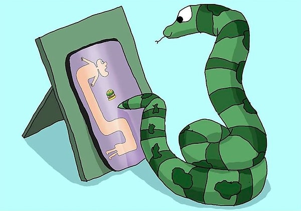 6. "Нарисуй змею, которая играет в телефон"