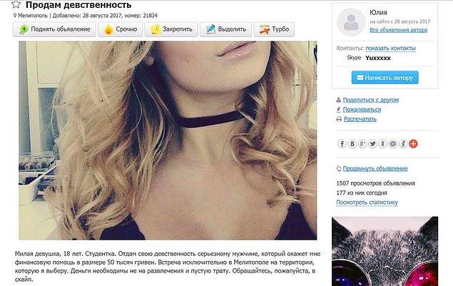 15. Ukraynalı Yulia ise 6600 TL karşılığında bekaretini satmak için bir internet sitesine ilan vermişti.