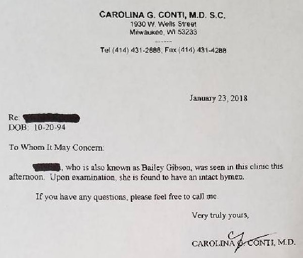 Она даже подтвердила свою девственность справкой из медучреждения.