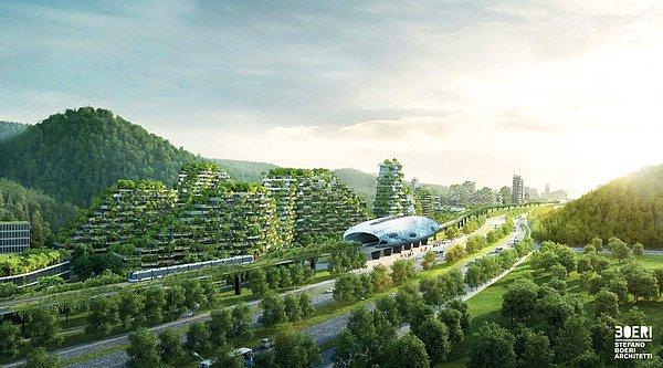 Liuzhou Orman Şehri, birkaç yıl içinde inşaası bitecek 40.000 ağaç, 1 milyon bitki ve 30.000 insana ev sahipliği yapacak.