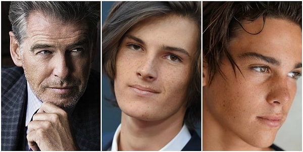 2. Пирс Броснан (64 года), его сыновья Дилан (21 год) и Пэрис (17 лет)