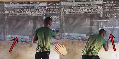Gana'daki Köy Okulunun Bilgisayarı Olmadığı İçin 'Word' Programını Tahtaya Çizerek Öğreten Yürekli Öğretmen