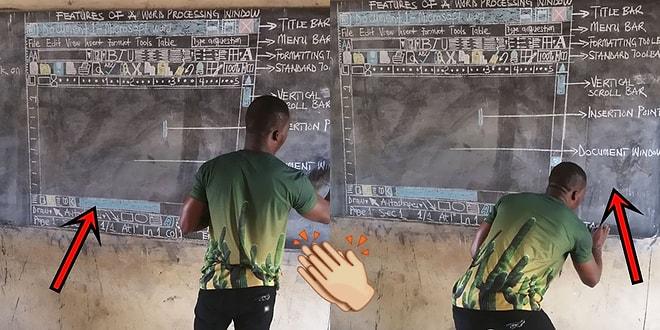Gana'daki Köy Okulunun Bilgisayarı Olmadığı İçin 'Word' Programını Tahtaya Çizerek Öğreten Yürekli Öğretmen