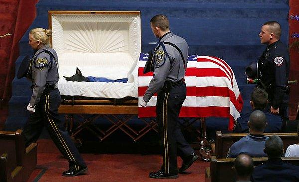 5. ABD'de görev sırasında bıçaklanarak ölen bu polis köpeğinin cenazesi, her memur kadar ciddiyet ve hüzün içinde gerçekleştirildi.