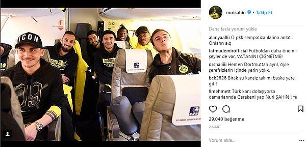 Türk futbolseverler olaydan sonra Nuri Şahin'in Instagram hesabındaki son postuna Nuri'nin takımdan ayrılması ve Türkiye'ye dönmesine dair yorumlarını paylaşıyor.