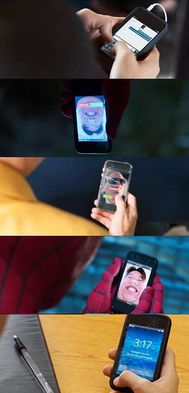 In Spider-Man: Homecoming, Peter's phone screen gets more and more craked after each fight.