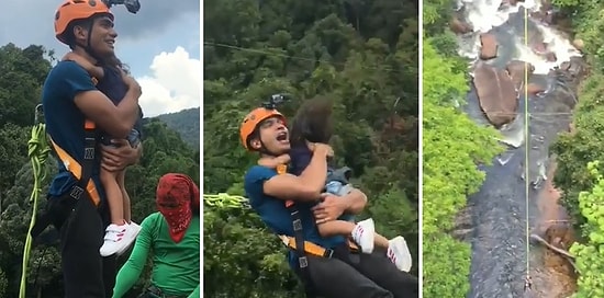 Küçük Kızıyla Bungee Jumping Yapan Babanın Yürekleri Ağza Getiren Görüntüleri