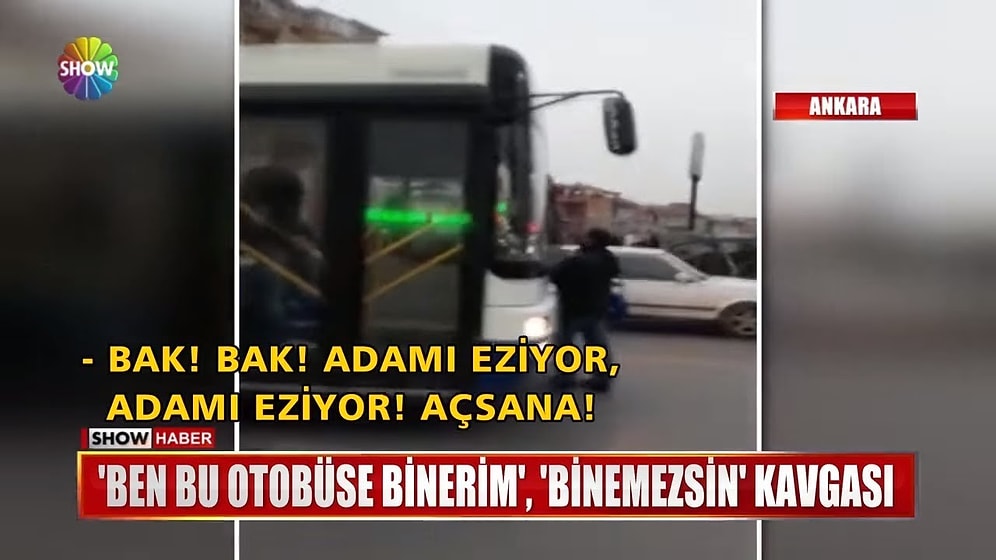 Yolcuya Kapıyı Açmayan Otobüs Şoförü ile Otobüsün Önünü Kesen Yolcu Arasında 'Binersin, Binemezsin' Kavgası
