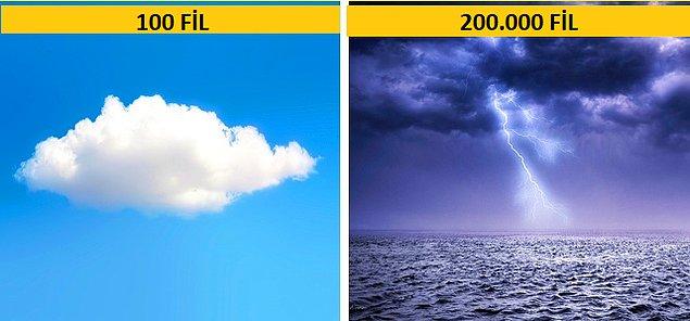 17. Ortalama bir bulut 100, fırtına bulutu ise 200.000 fil ağırlığındadır.
