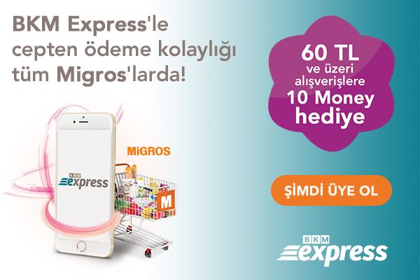 Tüm Migros mağazalarında, cüzdan ve kartın yanında olmasa bile BKM Express’le ödemeni cepten kolayca yap, hediye Money puanları kap!