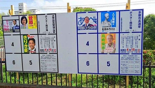 Robotun Al'ın seçim afişleri Tama City'nin her yerinde boy gösteriyor.