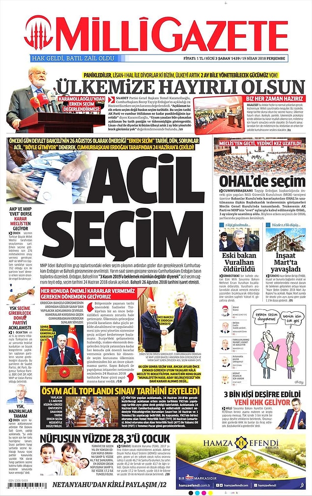 16. Milli Gazete: Acil seçim