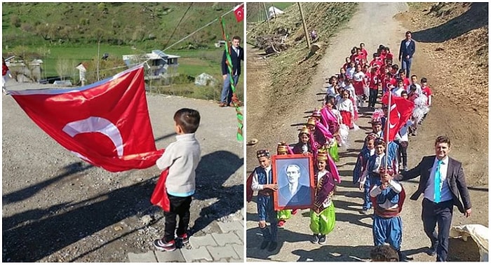 23 Nisan'ın En Güzel Fotoğrafı Bir Köy Okulundan Geldi: Bayrağımızı Yere Değdirmeyen Yusuf ve Tatvanlı Efeler