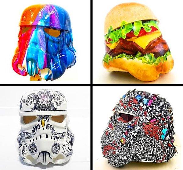 14. Art Wars projesi kapsamında yapılmış Star Wars filminden çeşitli Stormtrooper kaskları
