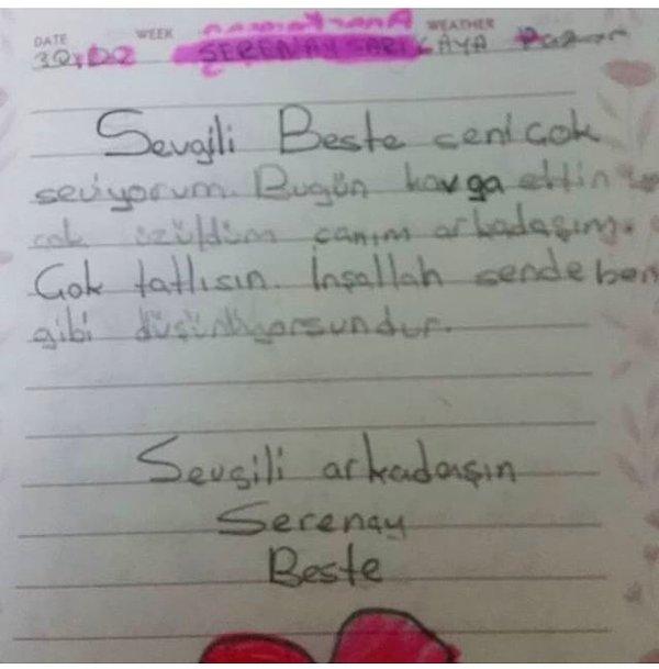 Bonus: Serenay Sarıkaya'nın ilkokul 2'de arkadaşına yazdığı not...
