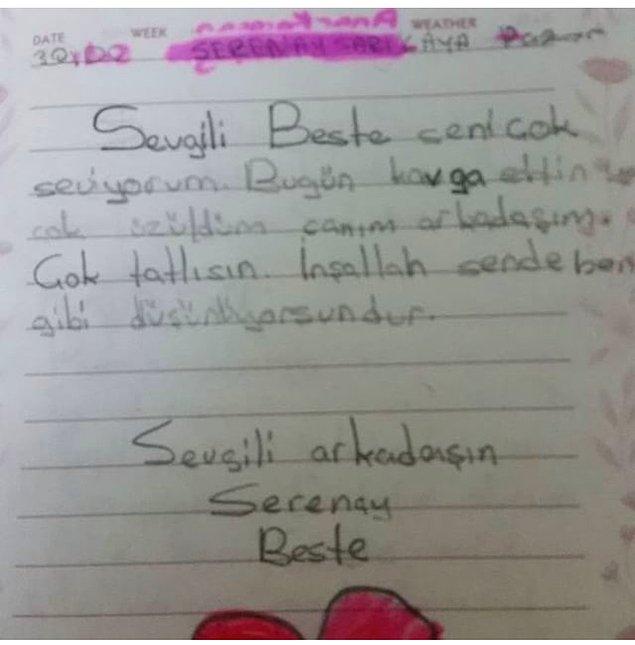 Bonus: Serenay Sarıkaya'nın ilkokul 2'de arkadaşına yazdığı not...