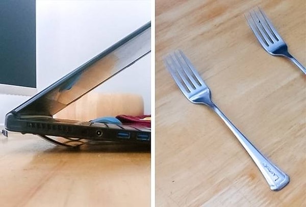 17. Вы можете использовать пару вилок в качестве охлаждающей подставки для ноутбука. Это работает!