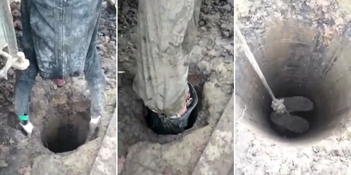 Denetlemesi İçin Ayaklarından Bağlanıp Deliğin İçine Salınan İnşaat İşçisi